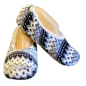 Laura Ashley by Ashko Fair Isle Fuzzy Slipper Socks w/ Grippers Non Slip L #70V